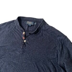 Polo Ralph Lauren Mens Henley Shirt Long Sleeve Heathered Navy Blue Cotton M